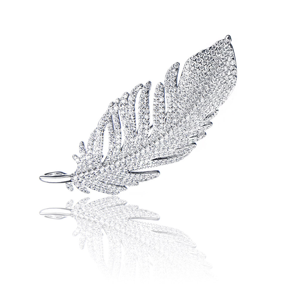 Statement Leaf Branch Cubic Zirconia Brooch